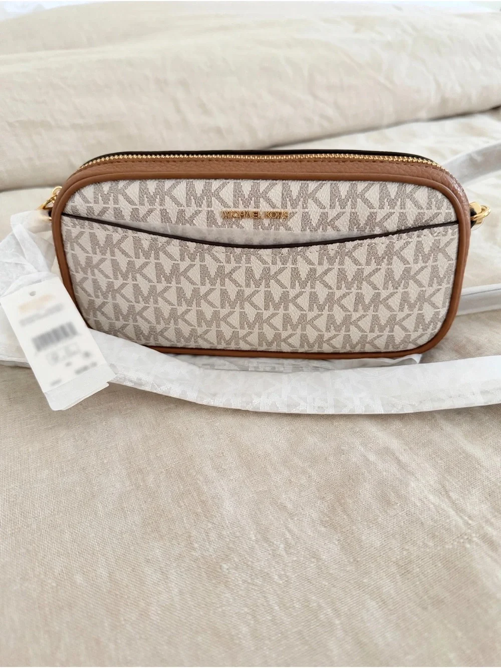 Michael Kors Tan Trim Beige Logo Crossbody Bag